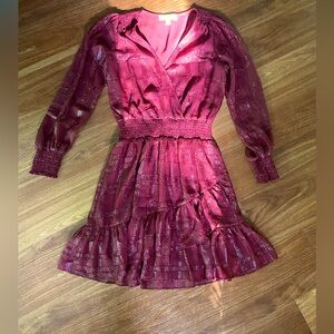 Michael by Michael Kors burgundy sparkle plaid ruffle dress size M